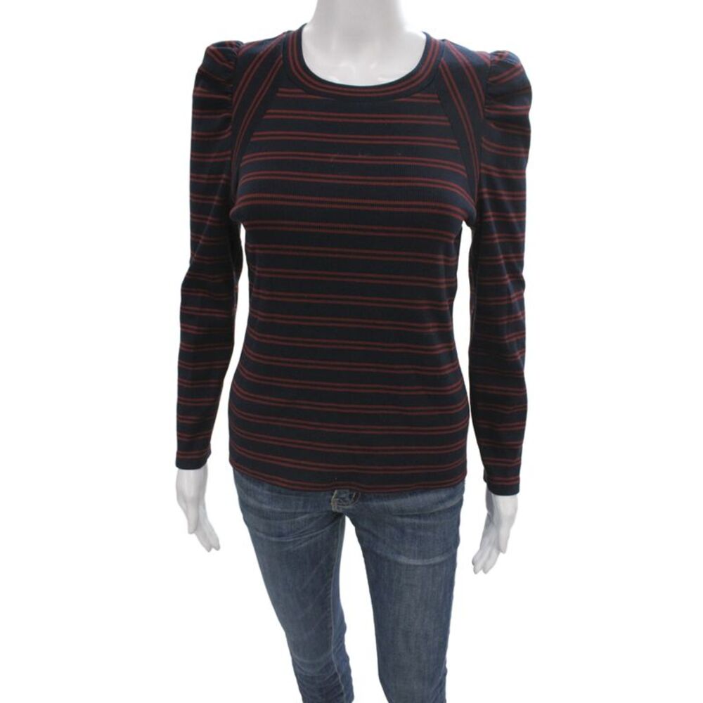 Veronica Beard Women Basic Jersey T-Shirt Dark Blue Long Sleeve Size S